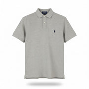 RALPH LAUREN Custom Slim Fit Men Polos XL Grey Melange Cotton Logo Short Sleeve