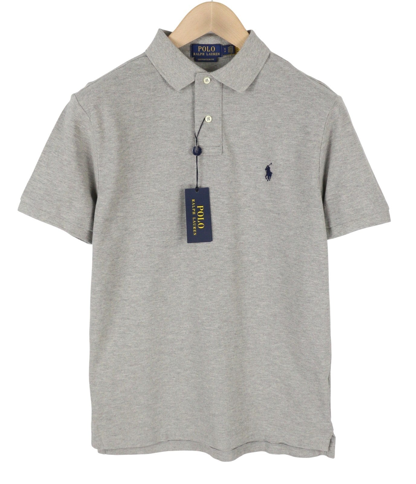 RALPH LAUREN Custom Slim Fit Men Polos XL Grey Melange Cotton Logo Short Sleeve