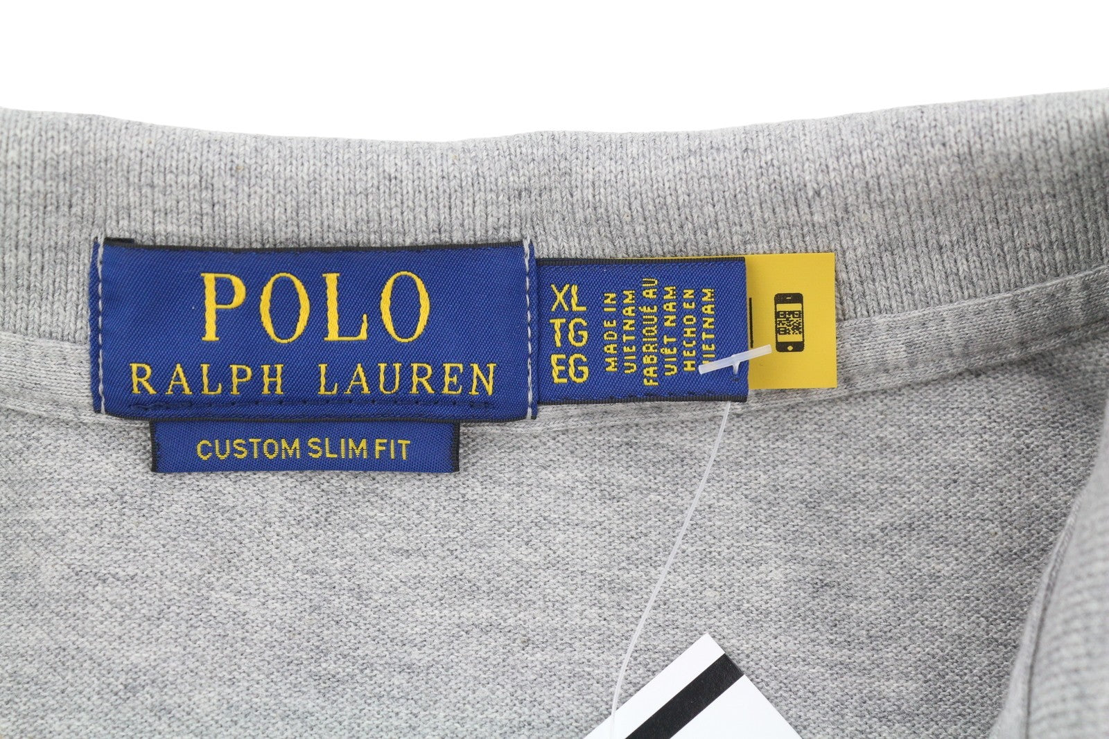 RALPH LAUREN Custom Slim Fit Men Polos XL Grey Melange Cotton Logo Short Sleeve