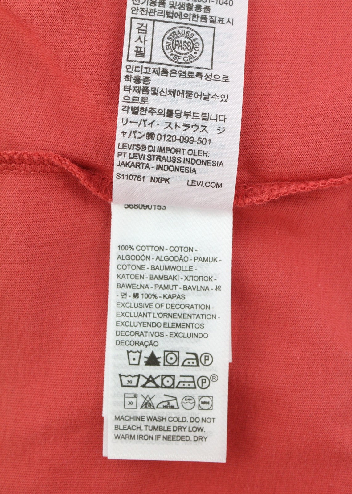 LEVI'S Standard Men T-Shirt XS Red Tricot Cotton Crew Neck Short Sleeve Casual