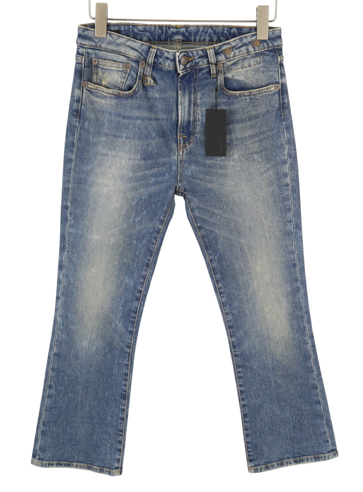 R13 Kick Fit Women Jeans 28 Kelly Stretch Whiskers Faded Cropped Zip RRP699