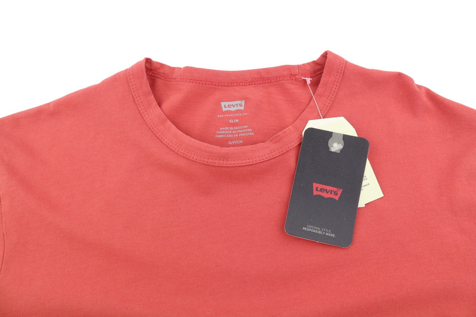LEVI'S Slim Men T-Shirt S Red Tricot Cotton Crew Neck Short Sleeve Casual