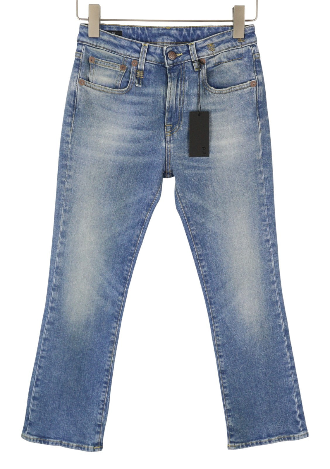 R13 Kick Fit Women Jeans 25 Jasper Stretch Whiskers Faded Cropped Ankle