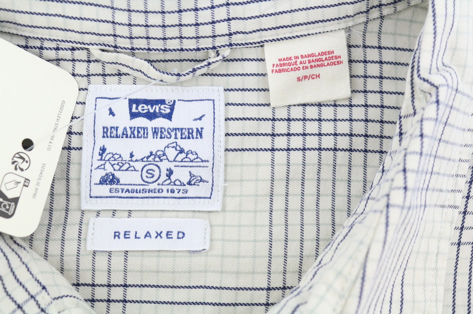 LEVI'S Relaxed Men Shirt S Grey Plaid Snap Buttons Spread Short Sleeve