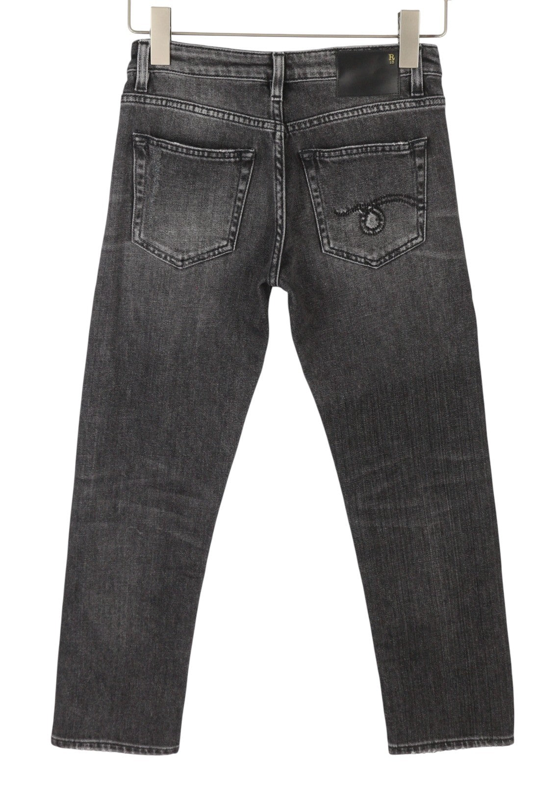 R13 Boy Straight Women Jeans 24 Vintage Grey Faded Whiskers Cropped Ankle Zip