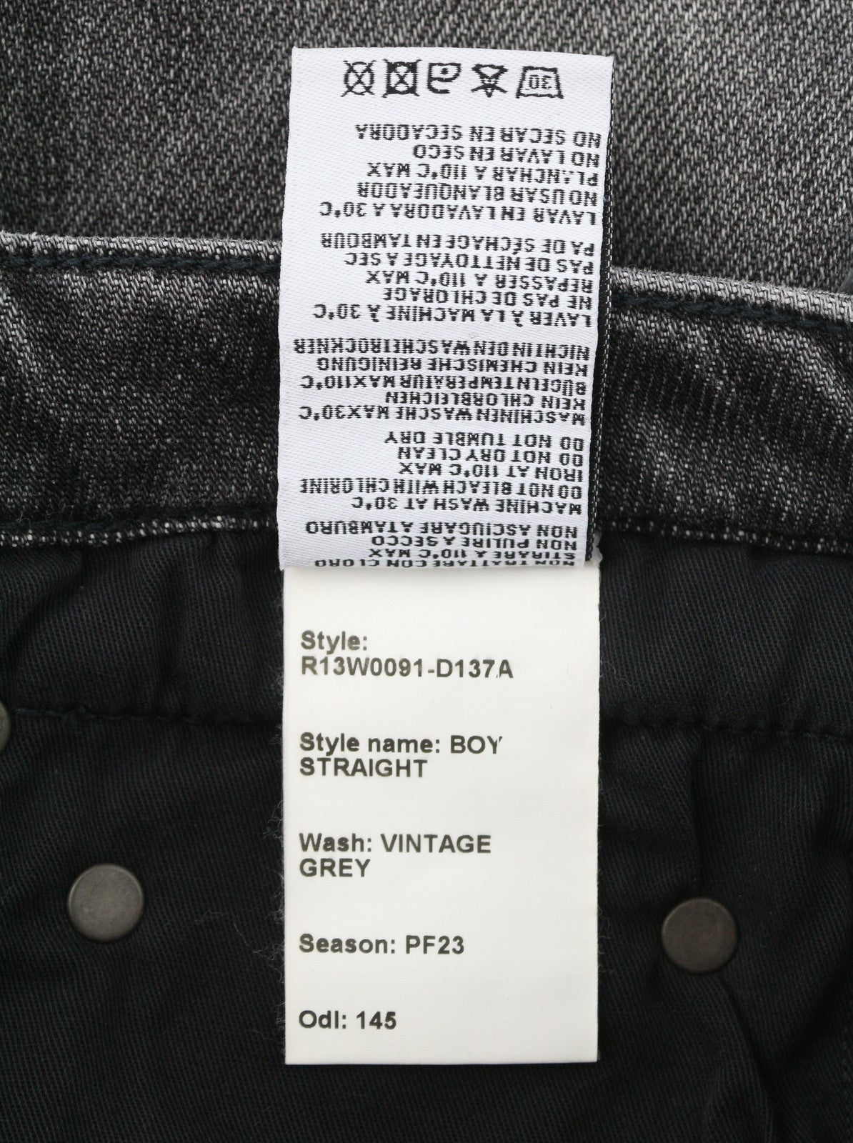 R13 Boy Straight Women Jeans 24 Vintage Grey Faded Whiskers Cropped Ankle Zip