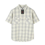 LEVI'S Relaxed Men Shirt L Grey Plaid Snap Buttons Spread Short Sleeve