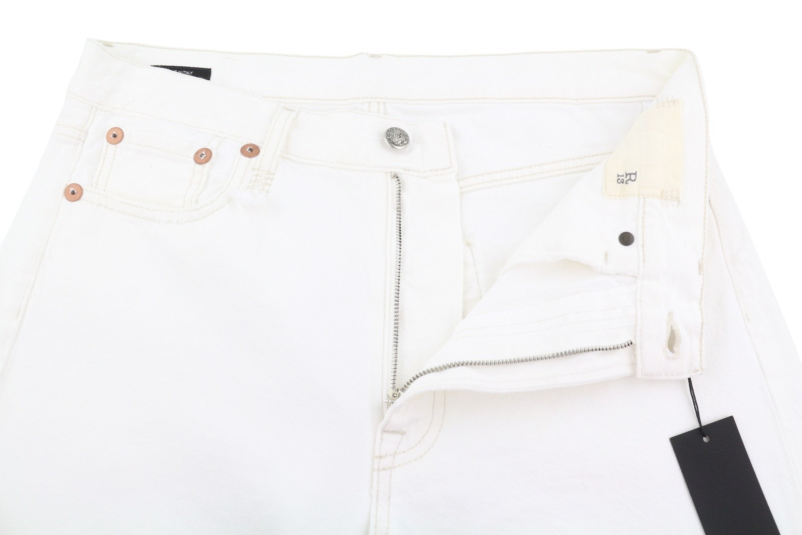 R13 Boyfriend Women Jeans 27 Aerin White Straight Fit Zip Denim SS25 RRP699