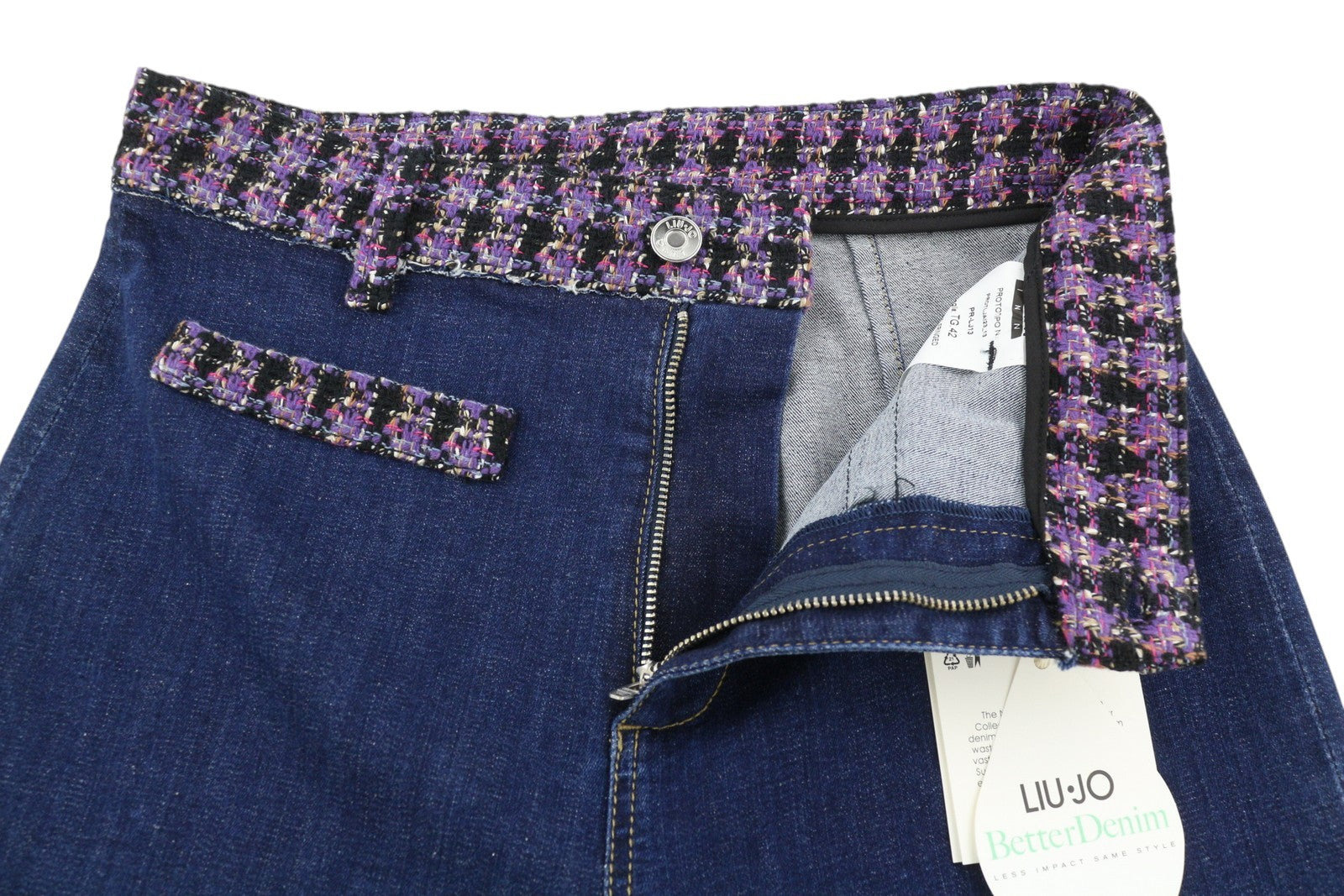 LIU JO Fringed Women Jeans 42 High Waist Flare Blue Denim Zip Fly Logo