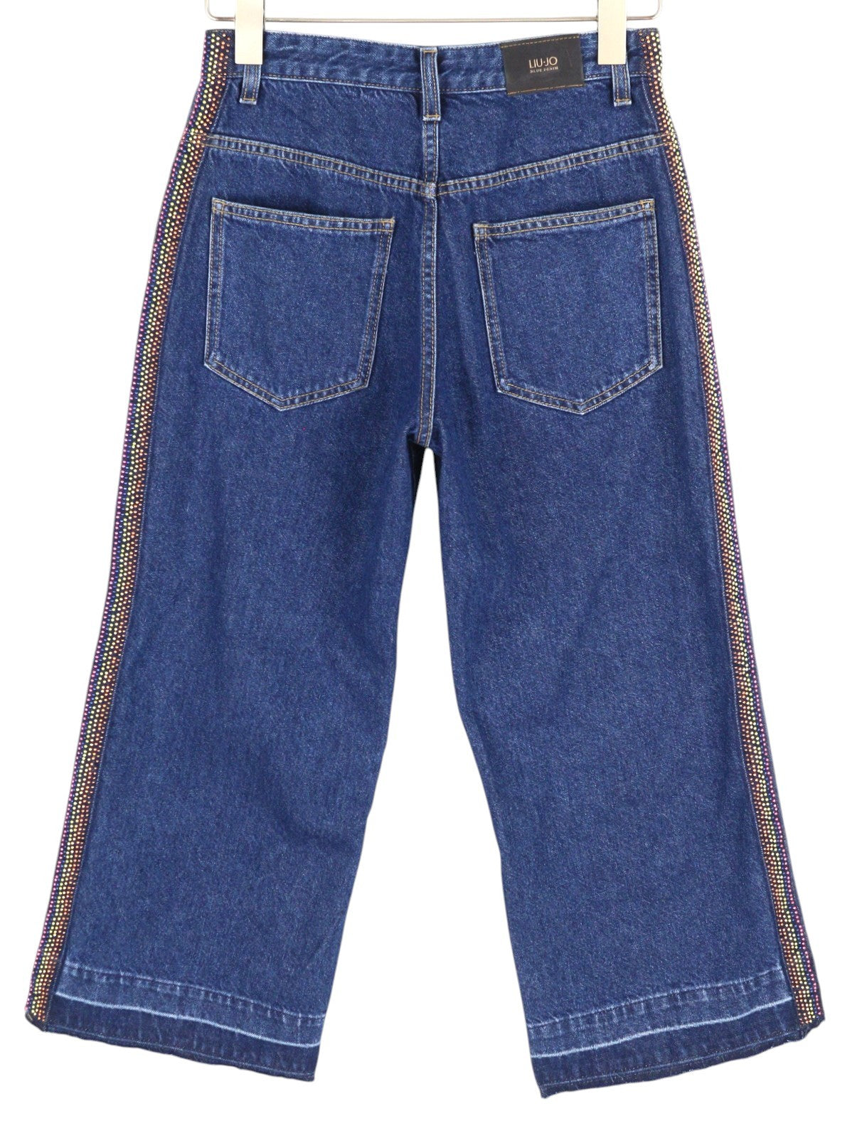 LIU JO Cropped Women Jeans W28 High Waist Flare Washed Blue Denim Zip