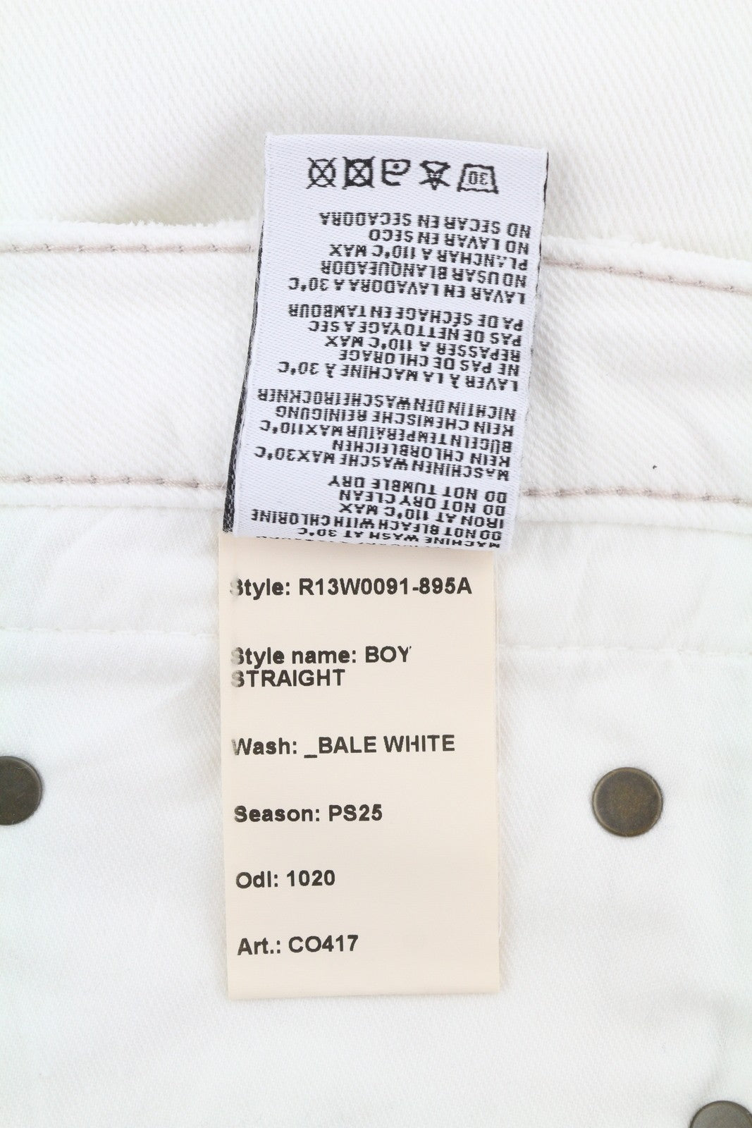 R13 Boy Straight Women Jeans 29 Bale White Cropped Ankle Zip Denim PS25 RRP499