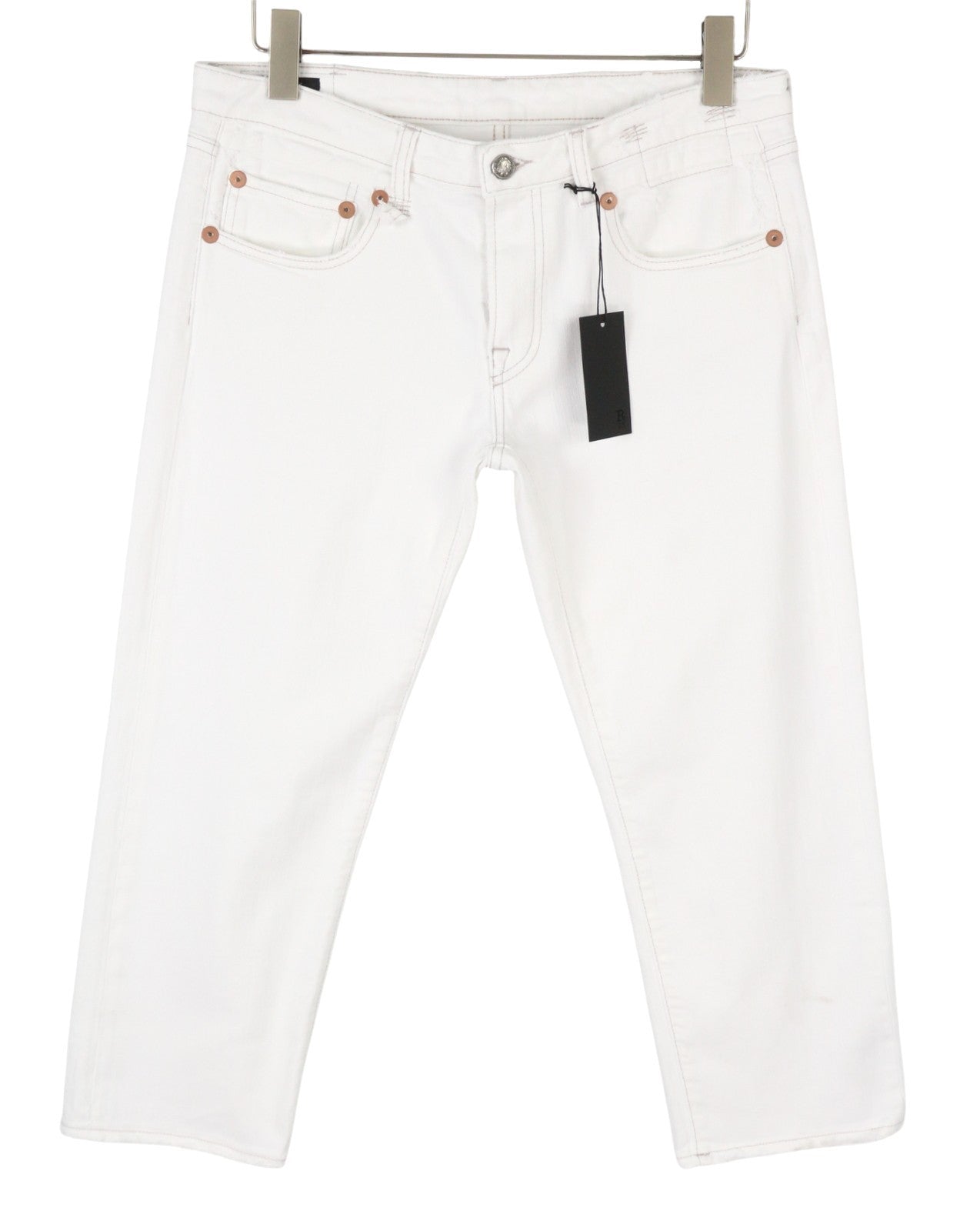 R13 Boy Straight Women Jeans 29 Bale White Cropped Ankle Zip Denim PS25 RRP499