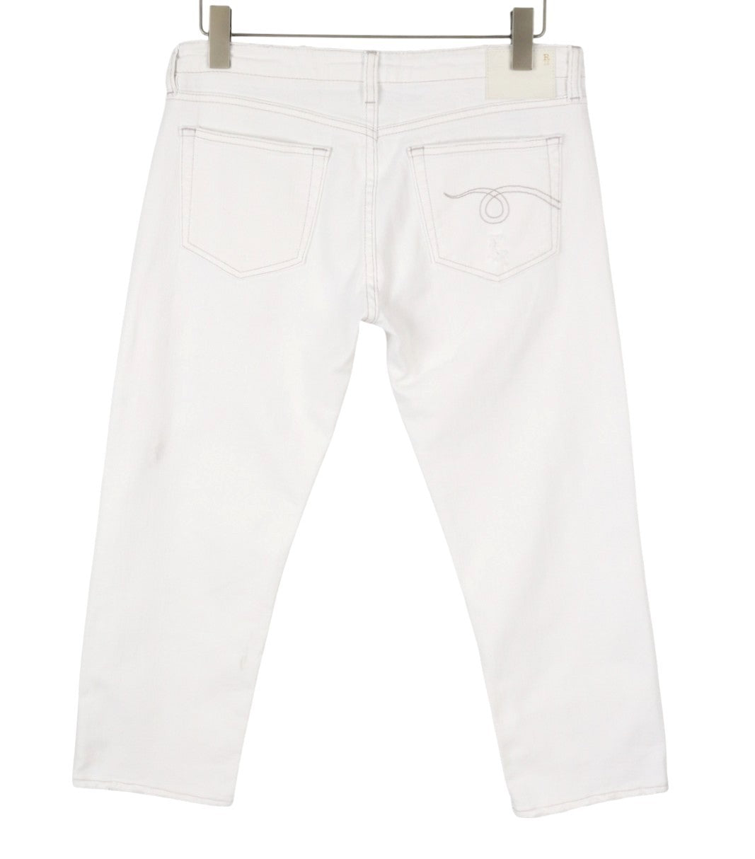 R13 Boy Straight Women Jeans 29 Bale White Cropped Ankle Zip Denim PS25 RRP499