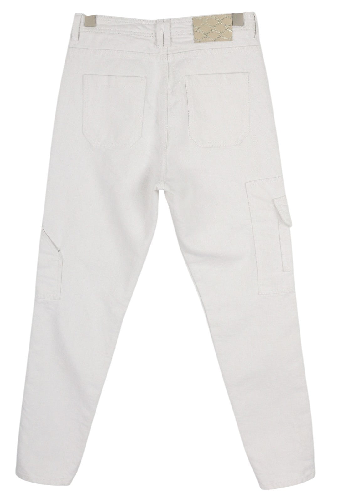 LIU JO Cargo Women Jeans 40 Skinny Ripped White Denim Glitter Trim Logo