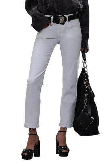 R13 Boy Straight Women Jeans 28 Aerin White Stretch Distress Cropped SS25 RRP720