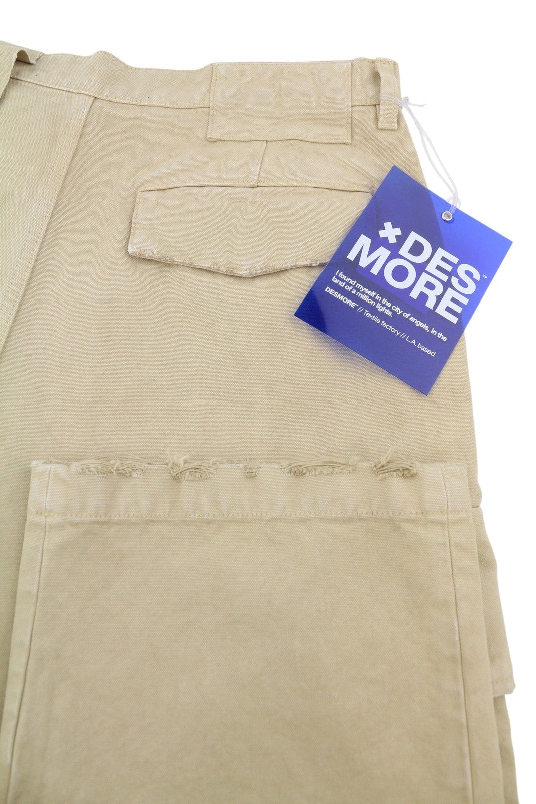 DESMORE Cargo Men Trousers W36 Light Brown Faded Patch Pockets Distress Zip