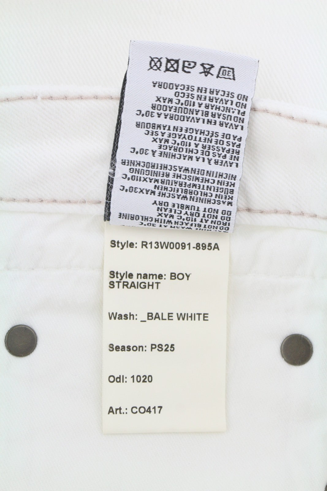 R13 Boy Straight Women Jeans 26 Bale White Cropped Ankle Zip Denim PS25 RRP499