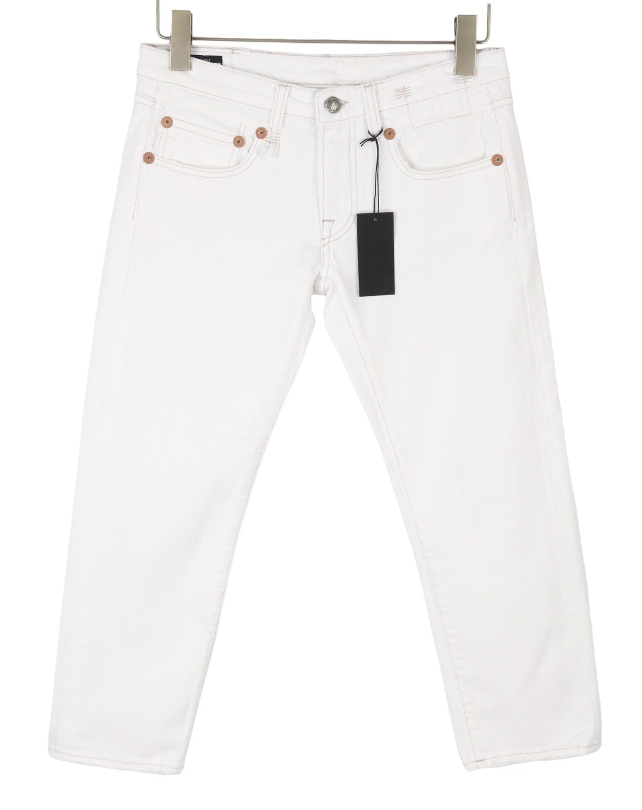 R13 Boy Straight Women Jeans 26 Bale White Cropped Ankle Zip Denim PS25 RRP499