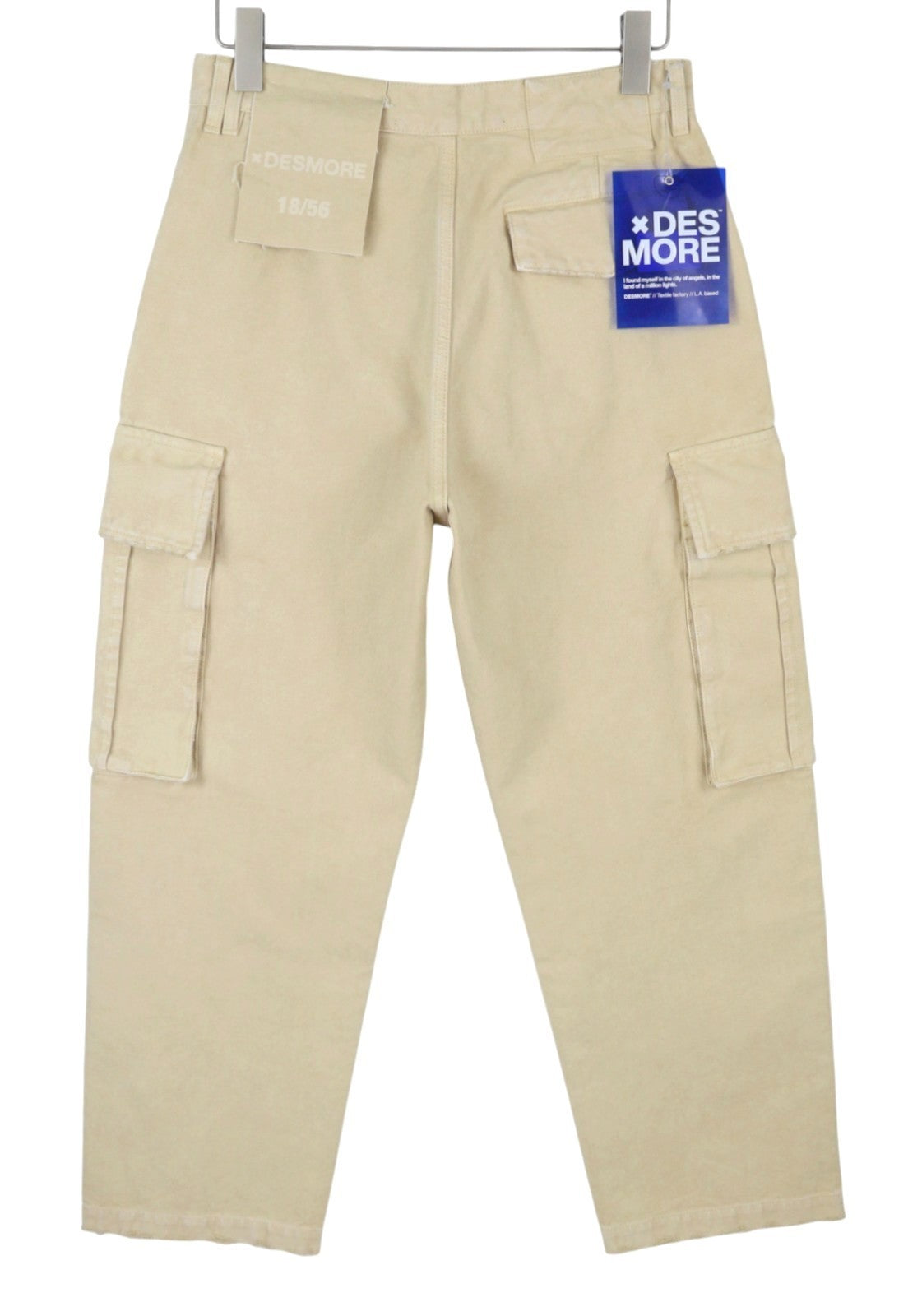 DESMORE Cargo Men Trousers W32 Light Brown Faded Patch Pockets Distress Zip