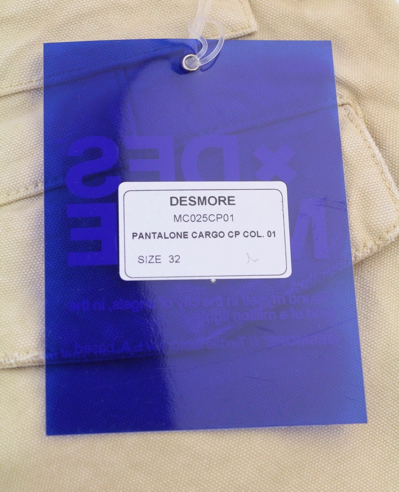 DESMORE Cargo Men Trousers W32 Light Brown Faded Patch Pockets Distress Zip