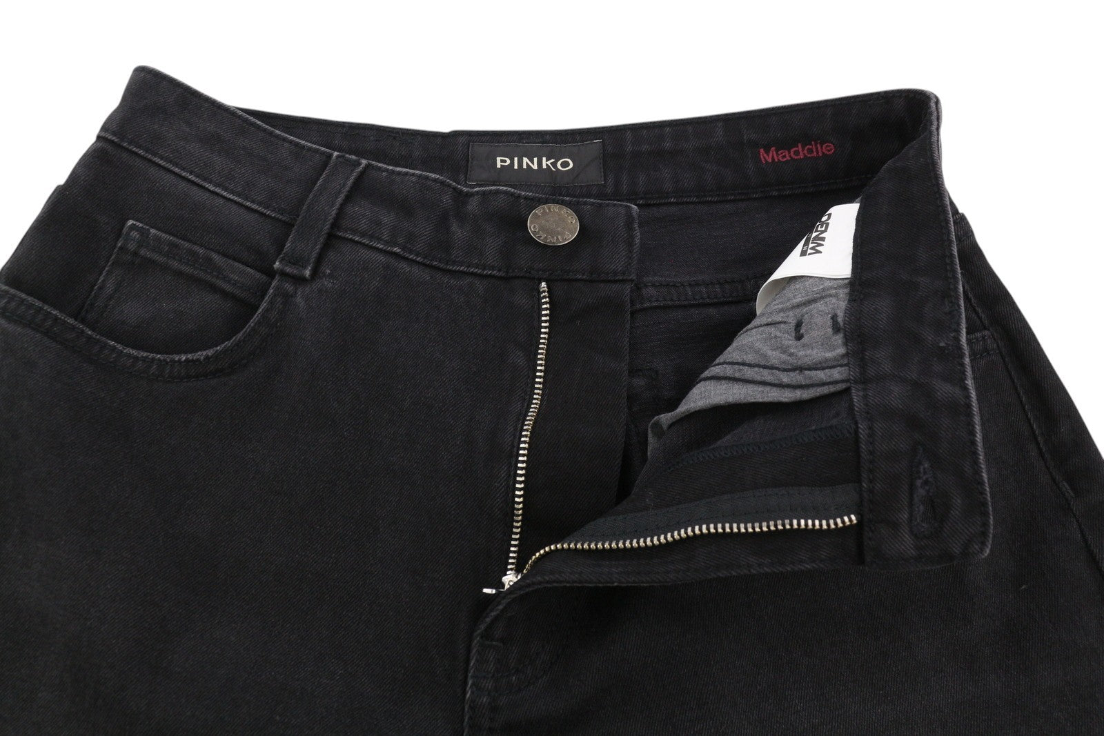 PINKO Maddie Women Jeans W27 Ripped Black Washed Denim Zip Fly Logo