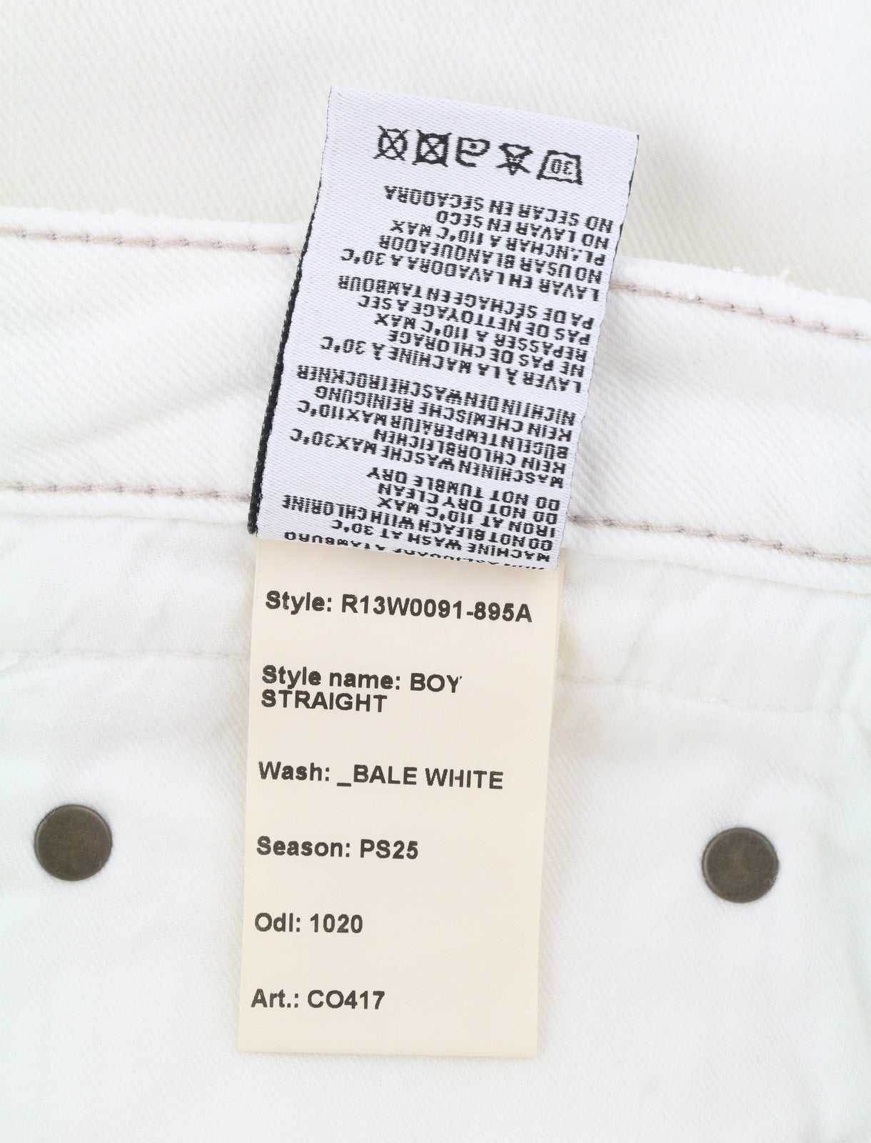 R13 Boy Straight Women Jeans 26 Bale White Cropped Ankle Denim PS25 RRP499