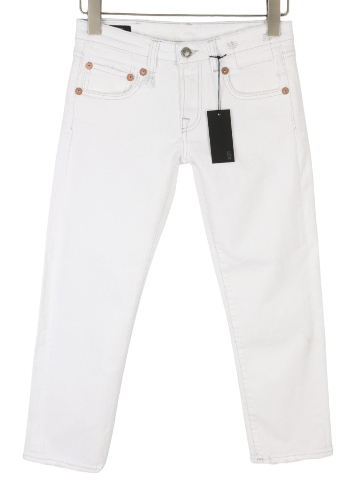 R13 Boy Straight Women Jeans 25 Bale White Cropped Ankle Denim PS25 RRP499