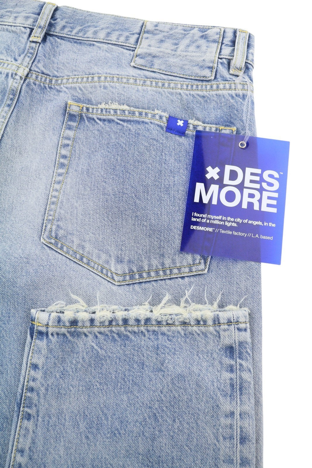 DESMORE 5 Tasche Alex Light Blue Men Jeans W36 Whiskers Faded Slim Button Fly