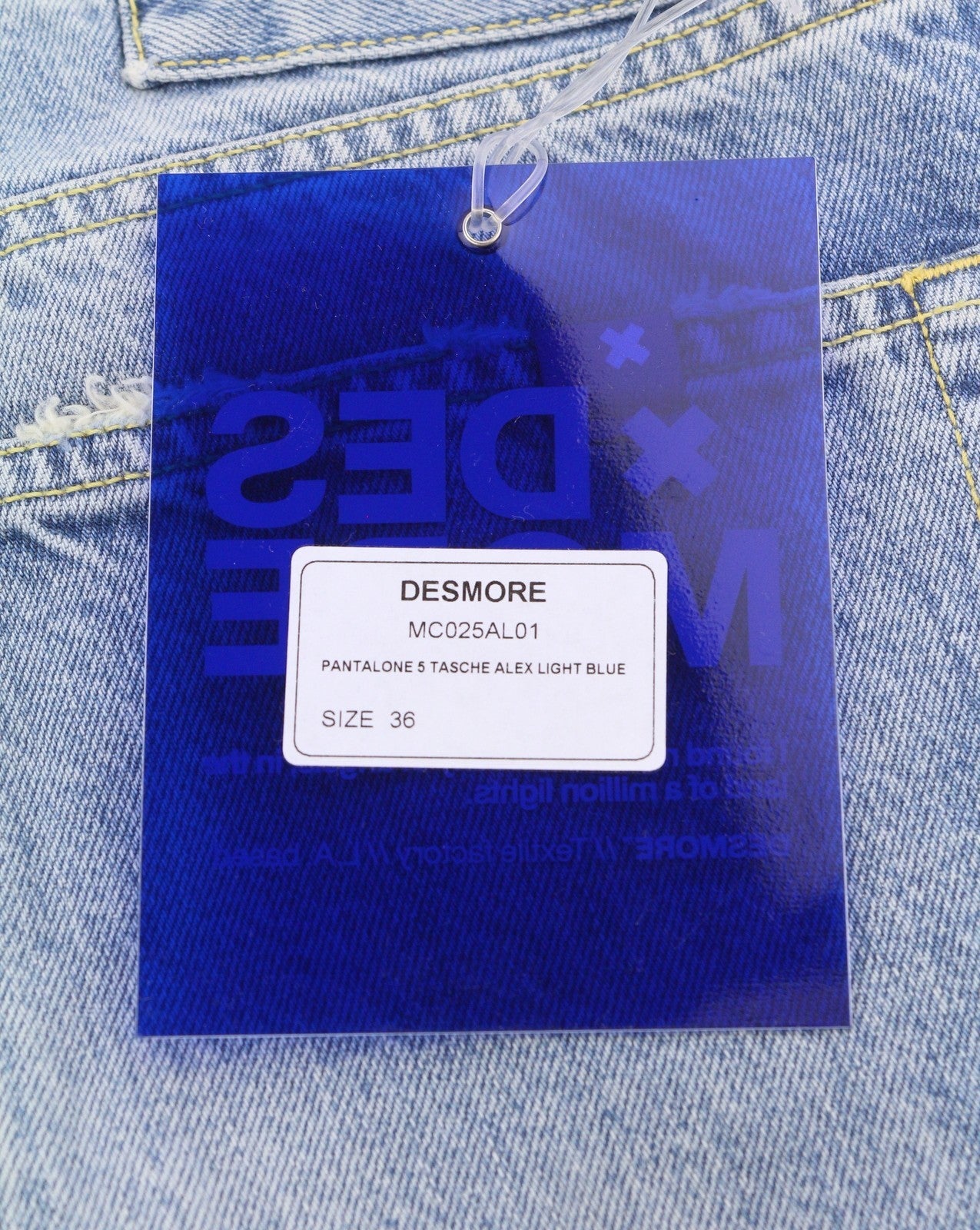 DESMORE 5 Tasche Alex Light Blue Men Jeans W36 Whiskers Faded Slim Button Fly