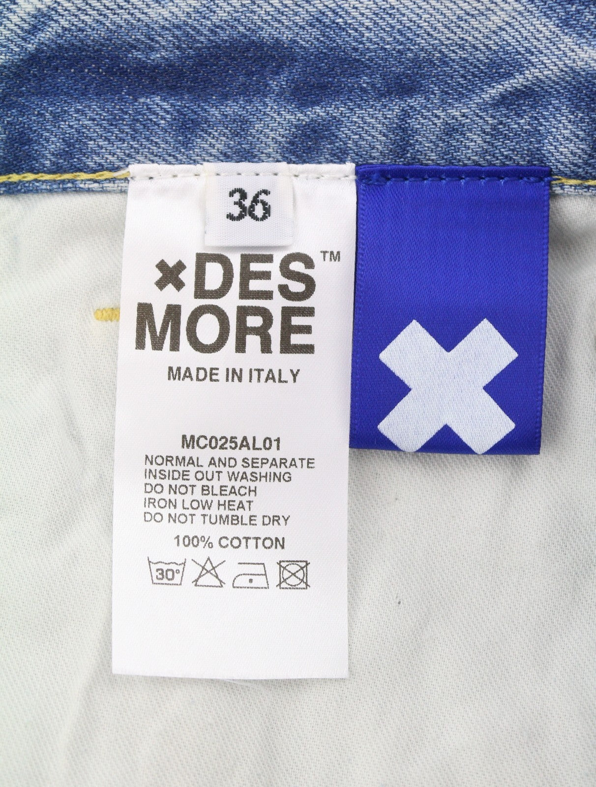 DESMORE 5 Tasche Alex Light Blue Men Jeans W36 Whiskers Faded Slim Button Fly