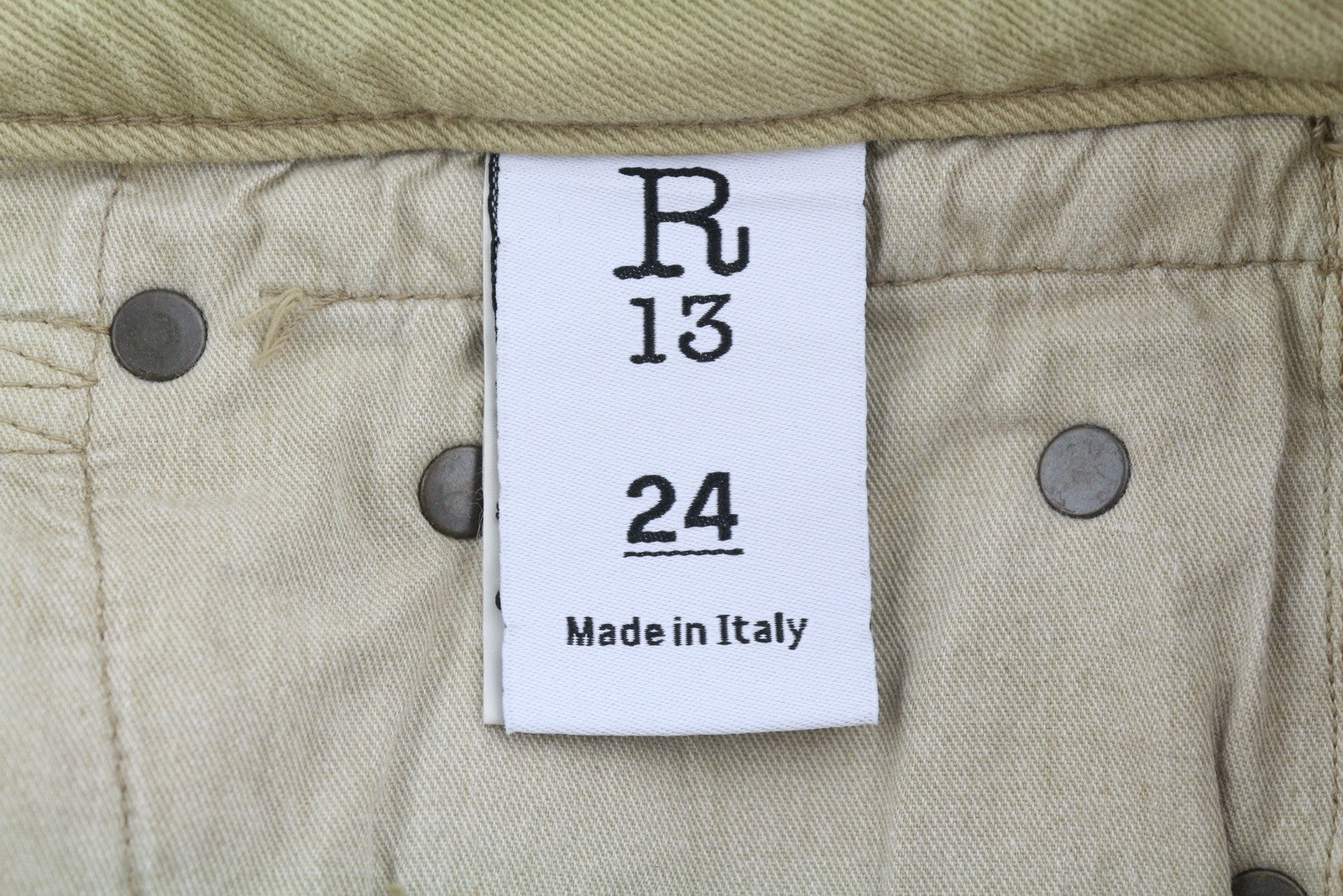 R13 Boy Straight Women Jeans 24 Khaki Stretch Faded Cropped Ankle Zip RRP699