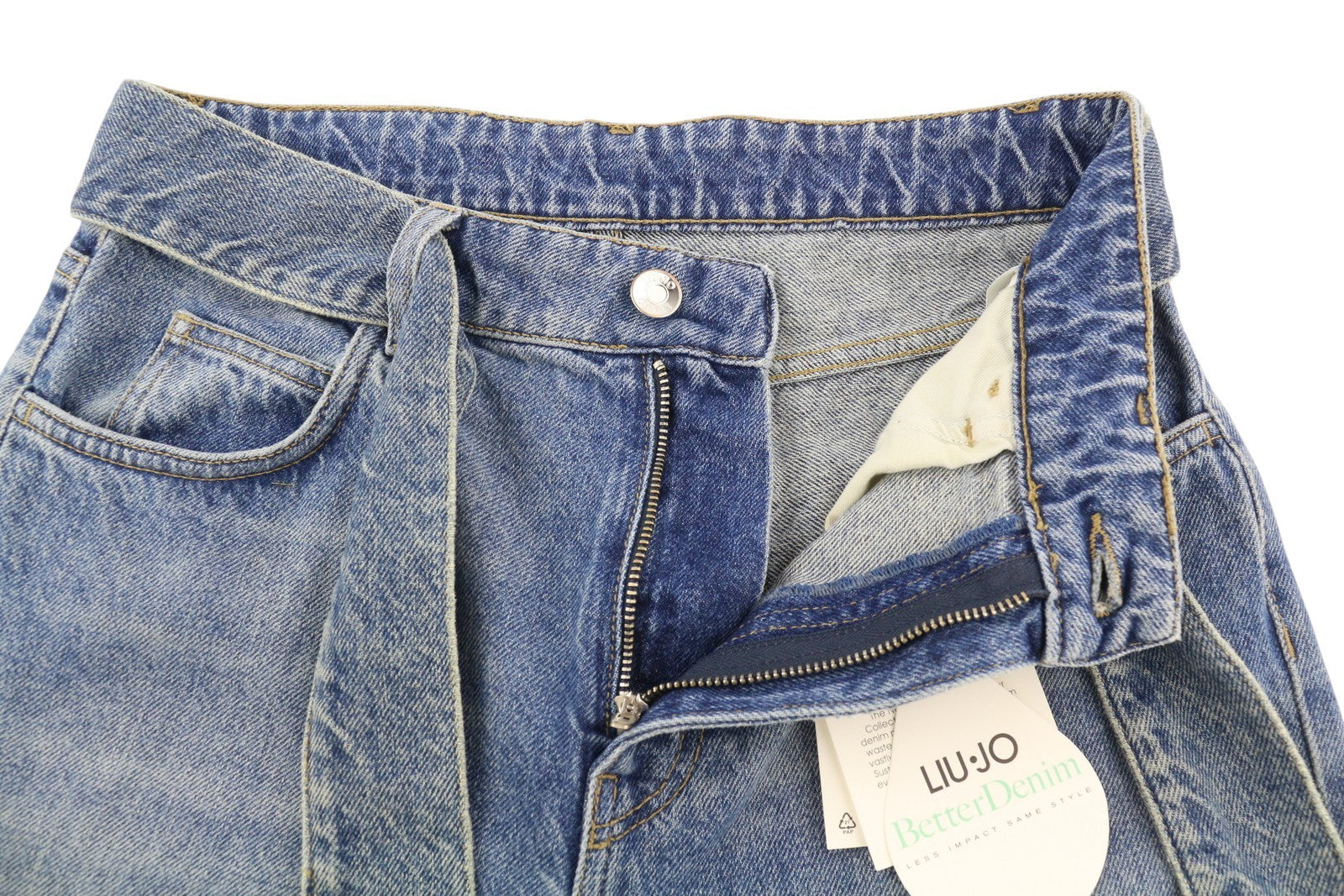 LIU JO Boy Women Jeans W28 Loose High Waist Washed Blue Ankle Denim