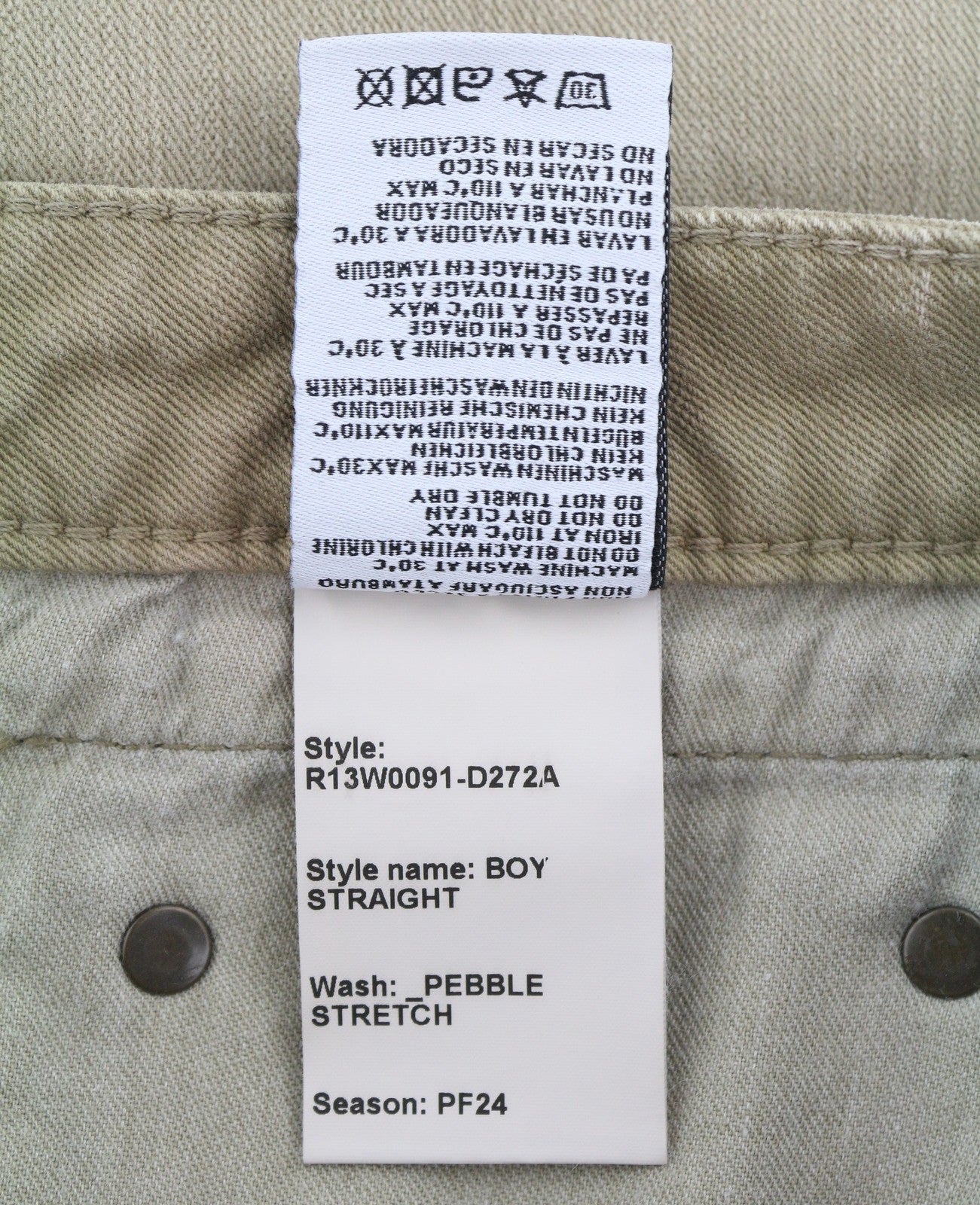 R13 Boy Straight Women Jeans 27 Pebble Stretch Faded Cropped Ankle Zip RRP699