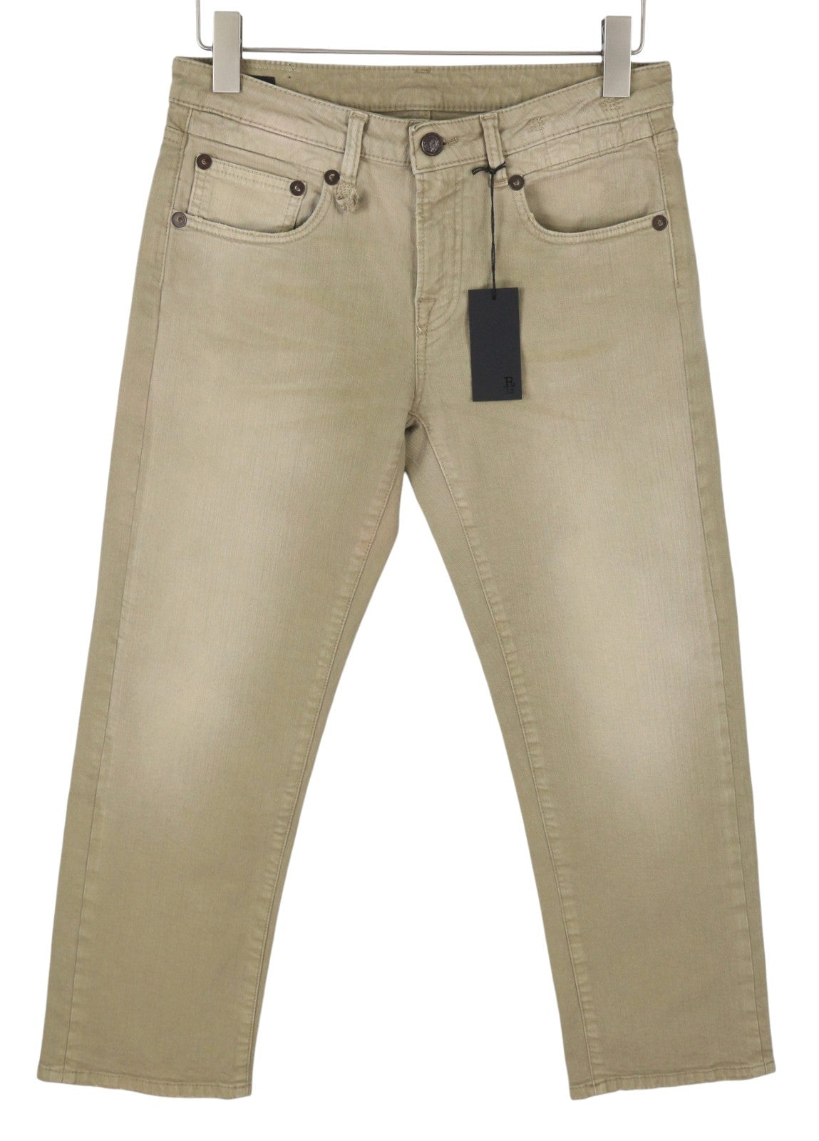 R13 Boy Straight Women Jeans 27 Pebble Stretch Faded Cropped Ankle Zip RRP699