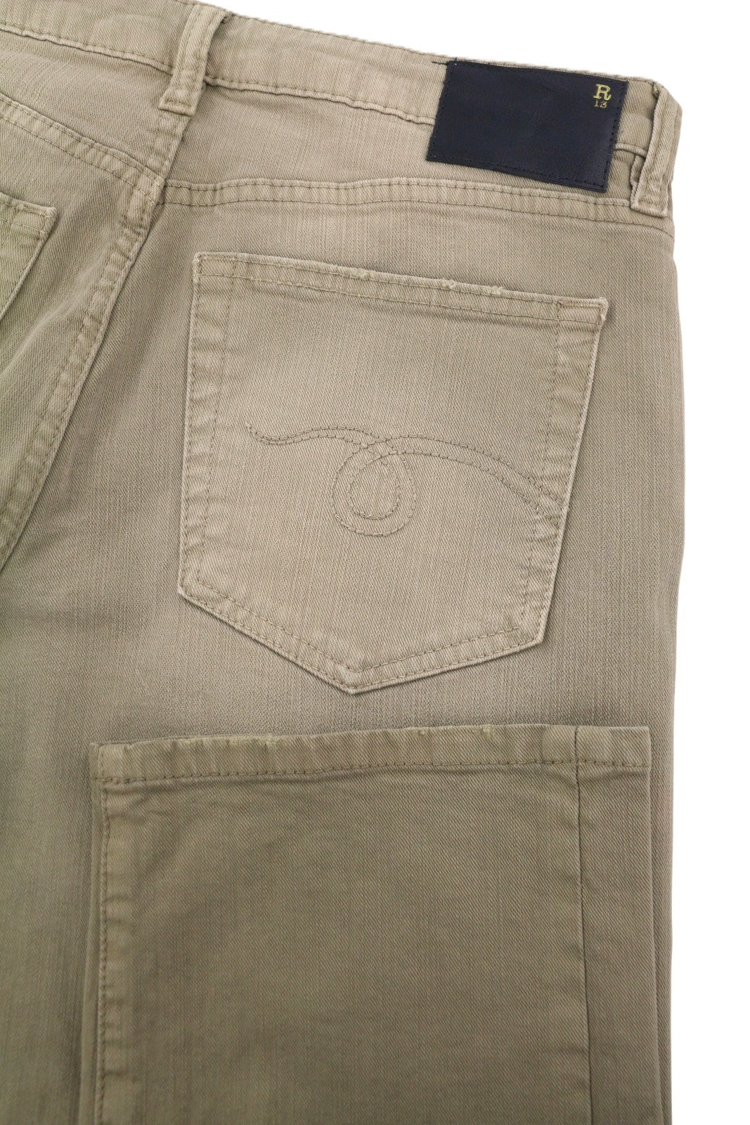 R13 Boy Straight Women Jeans 27 Pebble Stretch Faded Cropped Ankle Zip RRP699