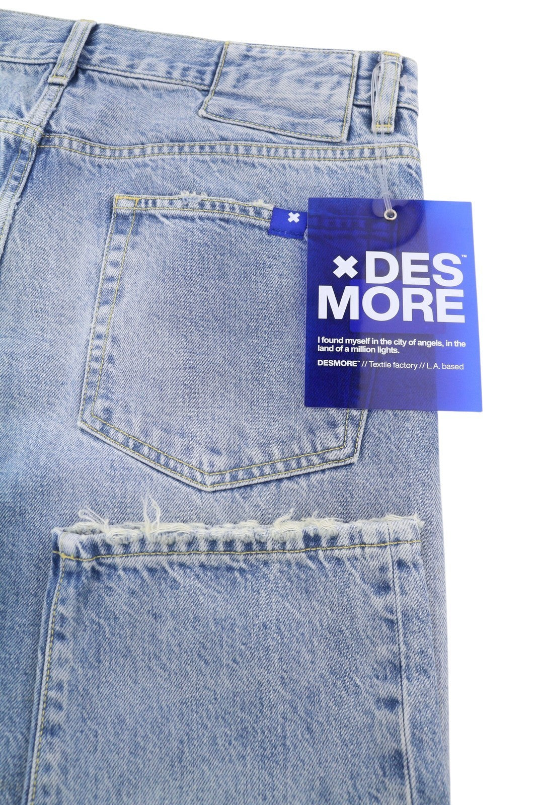 DESMORE 5 Tasche Alex Light Blue Men Jeans W32 Whiskers Faded Slim Button Fly