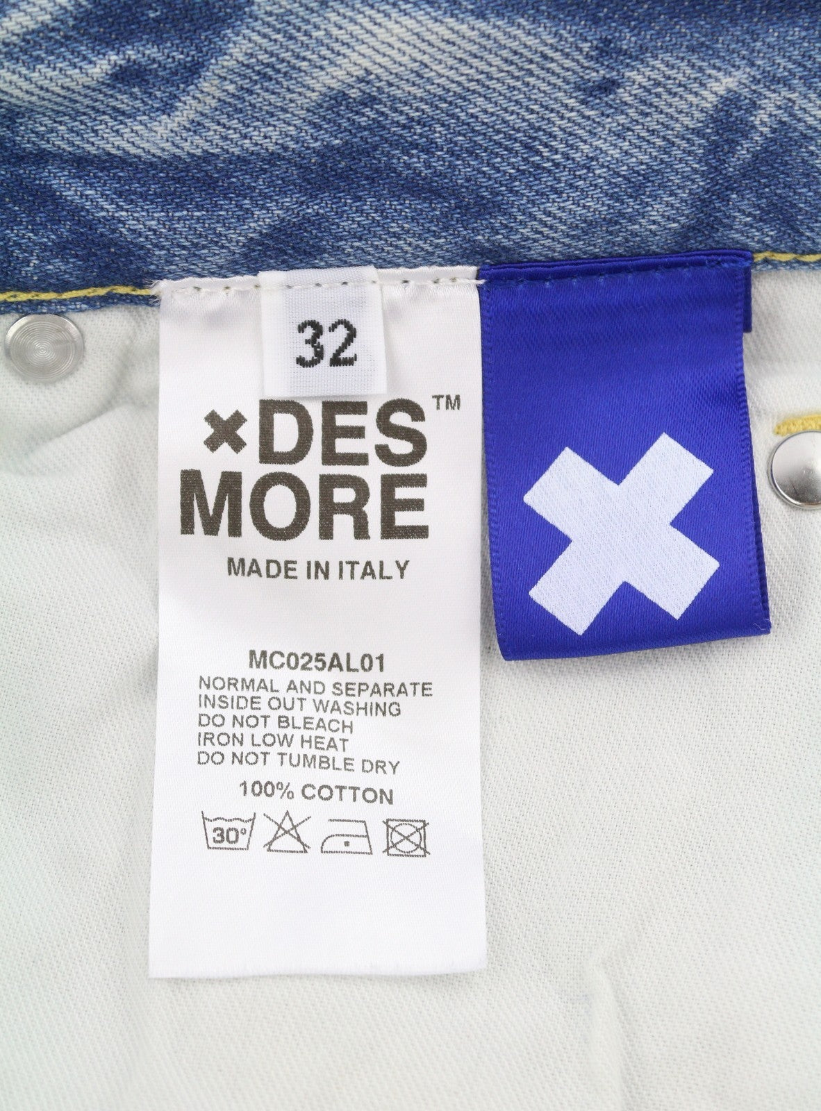 DESMORE 5 Tasche Alex Light Blue Men Jeans W32 Whiskers Faded Slim Button Fly