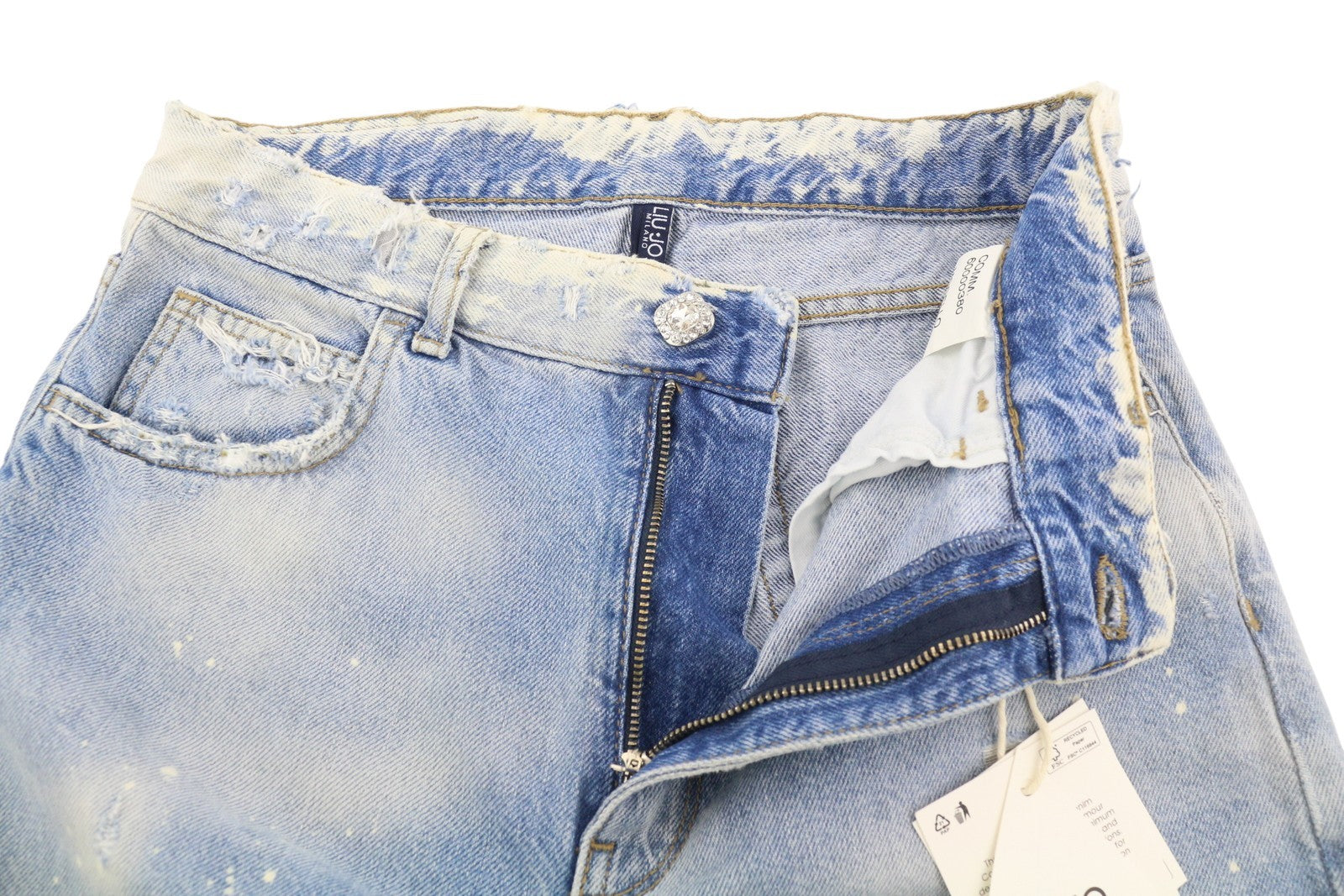 LIU JO Women Jeans W28 Ripped Painted Washed Blue Denim High Waist