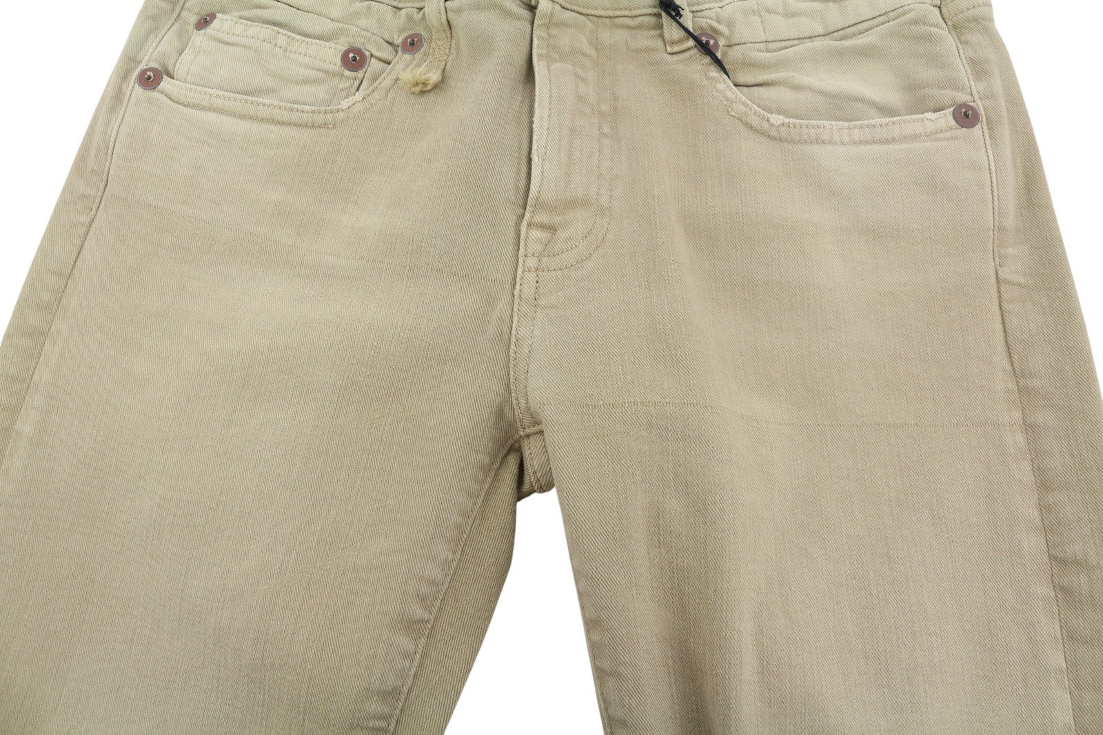 R13 Boy Straight Women Jeans 29 Khaki Stretch Faded Cropped Ankle Zip RRP699