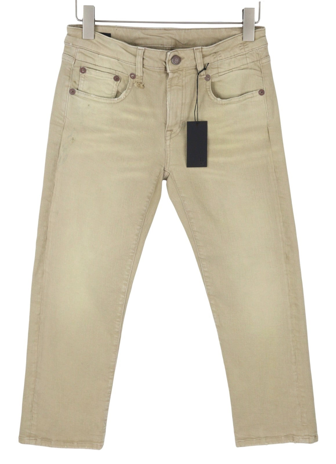 R13 Boy Straight Women Jeans 28 Khaki Stretch Faded Cropped Ankle Zip RRP699