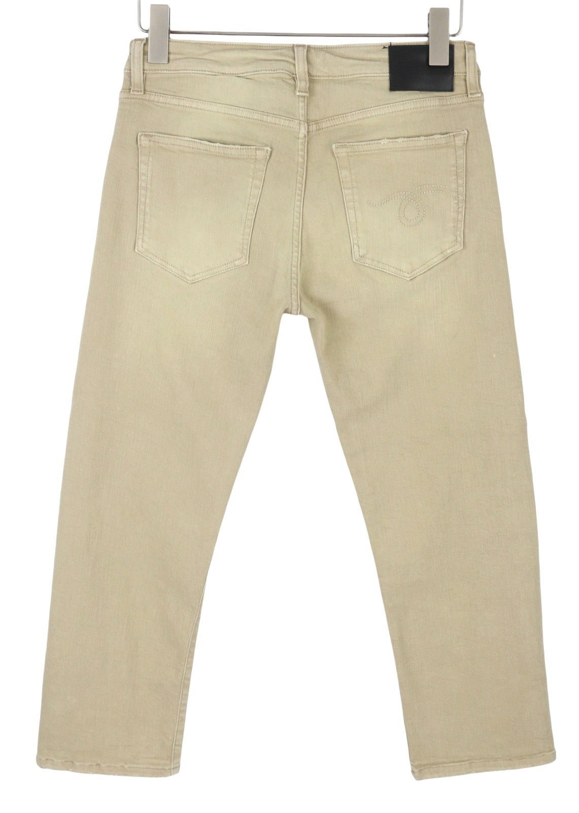 R13 Boy Straight Women Jeans 28 Khaki Stretch Faded Cropped Ankle Zip RRP699