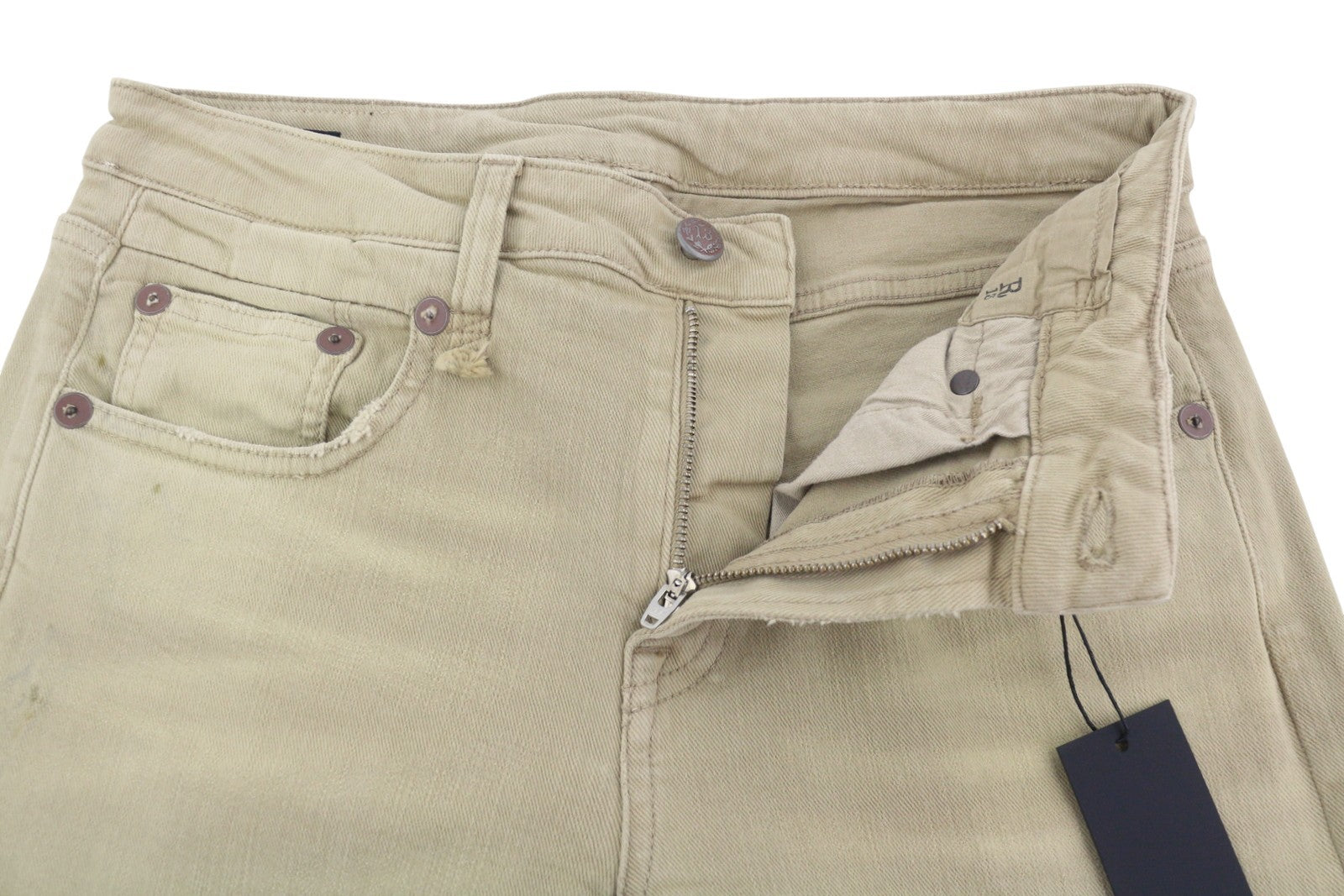 R13 Boy Straight Women Jeans 28 Khaki Stretch Faded Cropped Ankle Zip RRP699