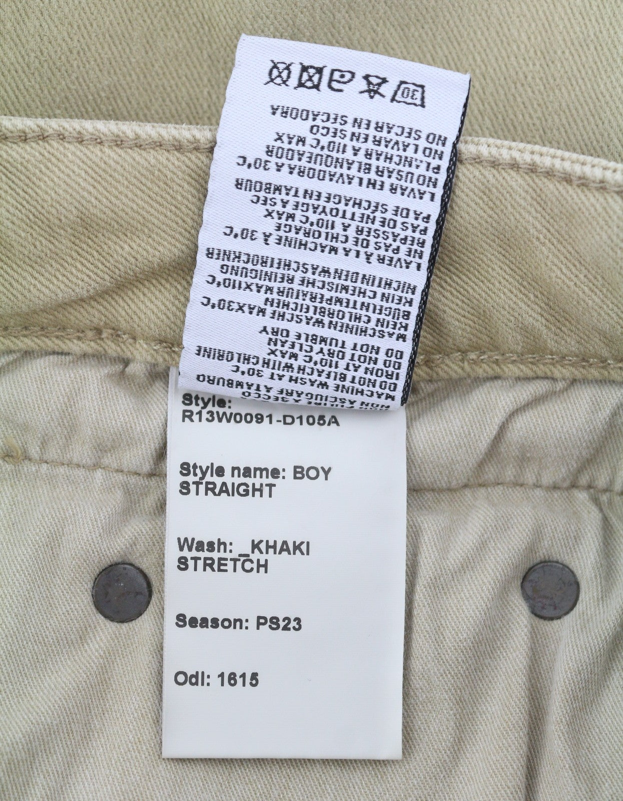 R13 Boy Straight Women Jeans 28 Khaki Stretch Faded Cropped Ankle Zip RRP699