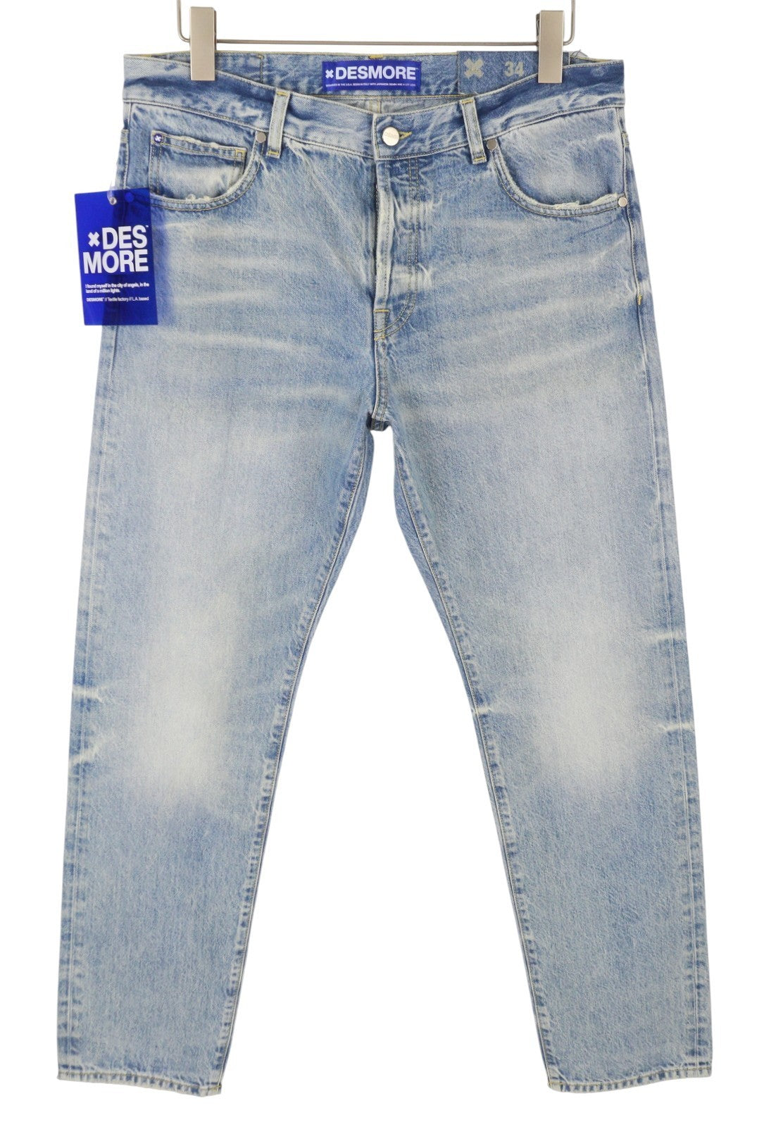 DESMORE 5 Tasche Alex Light Blue Men Jeans W34 Whiskers Faded Slim Button Fly