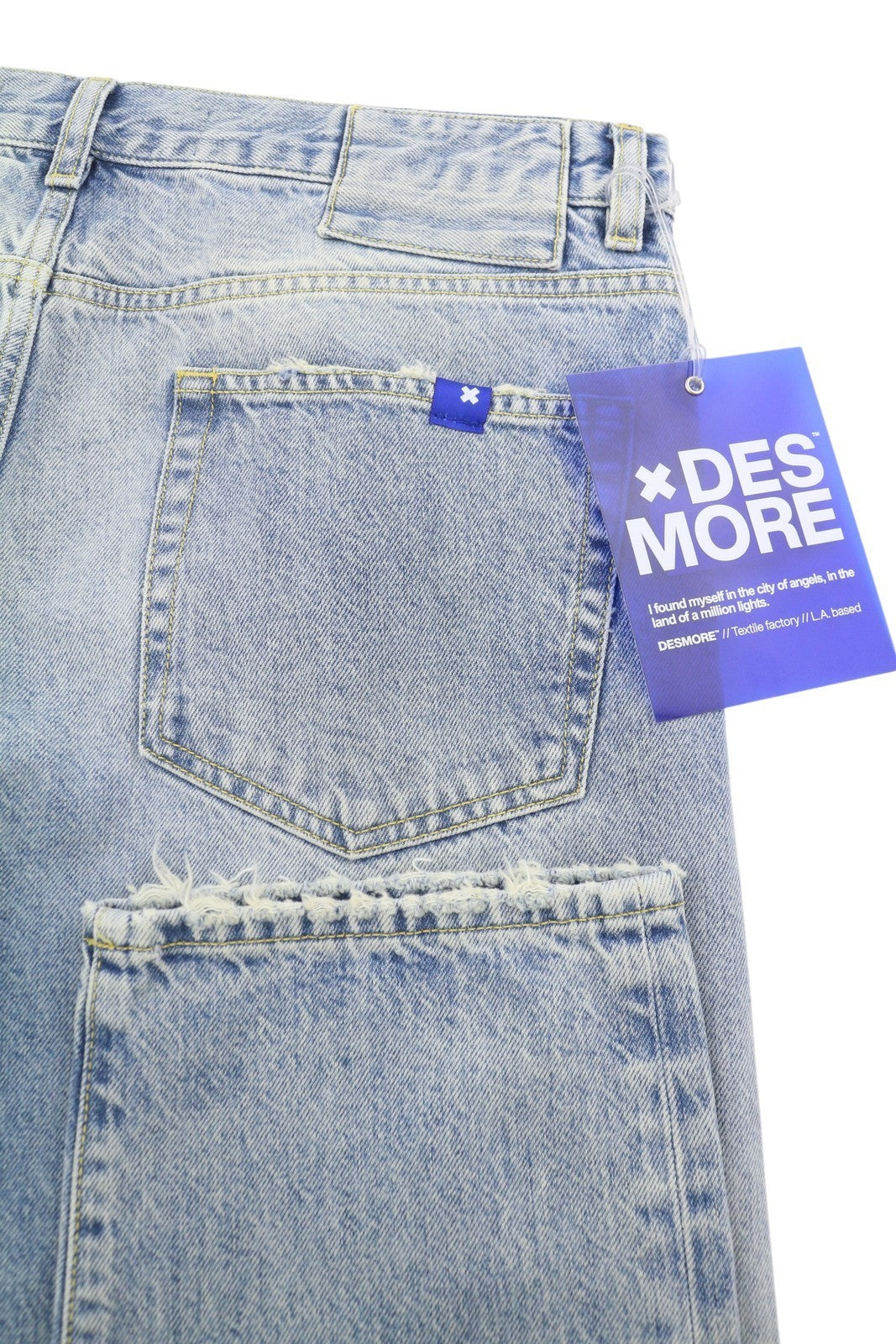 DESMORE 5 Tasche Alex Light Blue Men Jeans W34 Whiskers Faded Slim Button Fly