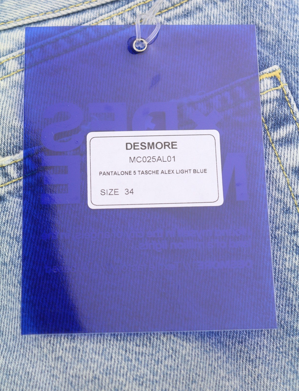 DESMORE 5 Tasche Alex Light Blue Men Jeans W34 Whiskers Faded Slim Button Fly