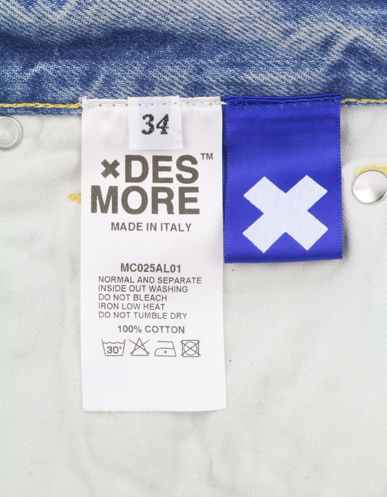 DESMORE 5 Tasche Alex Light Blue Men Jeans W34 Whiskers Faded Slim Button Fly