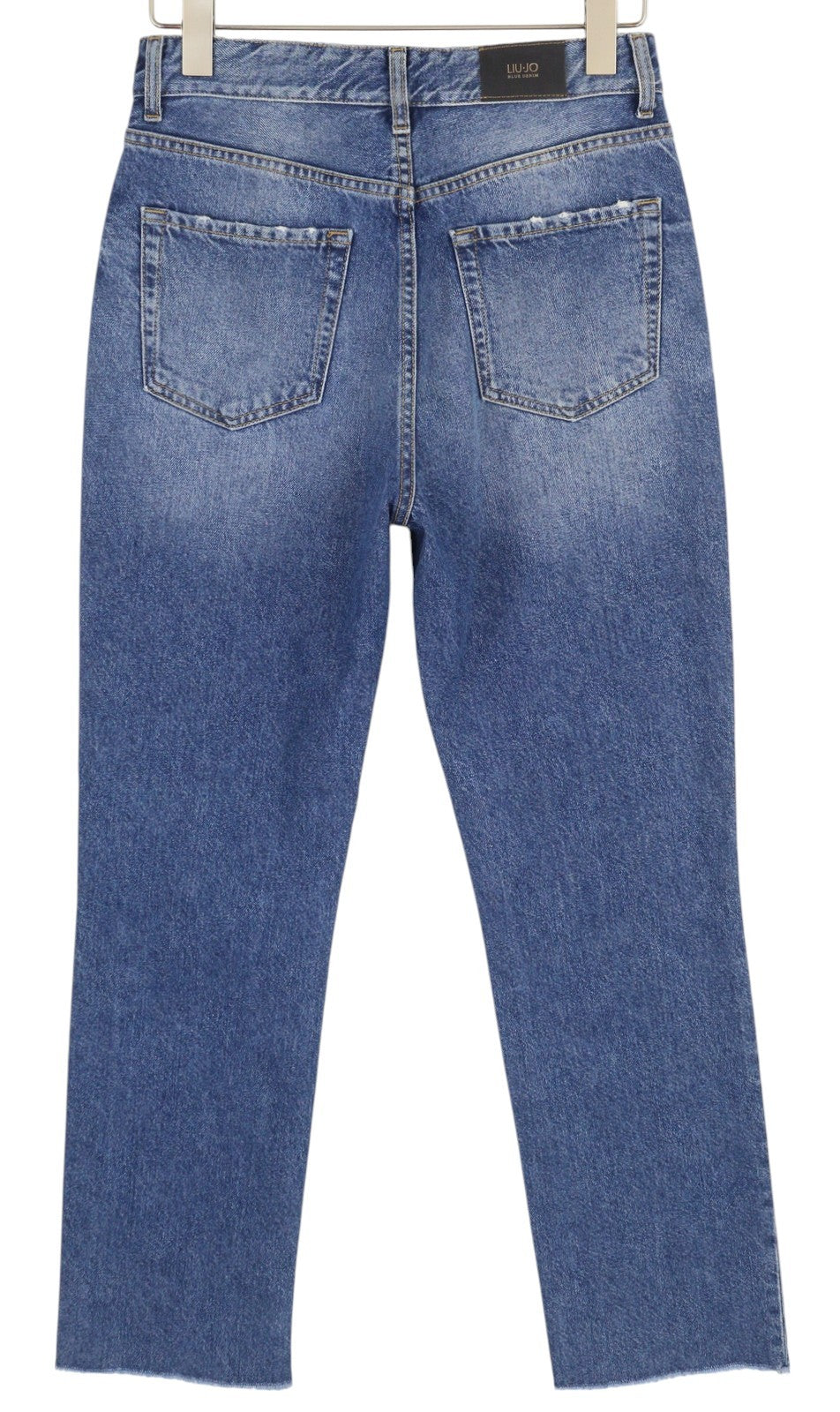 LIU JO Women Jeans W28 Slim Raw Hem Washed Blue Denim Zip Fly Logo