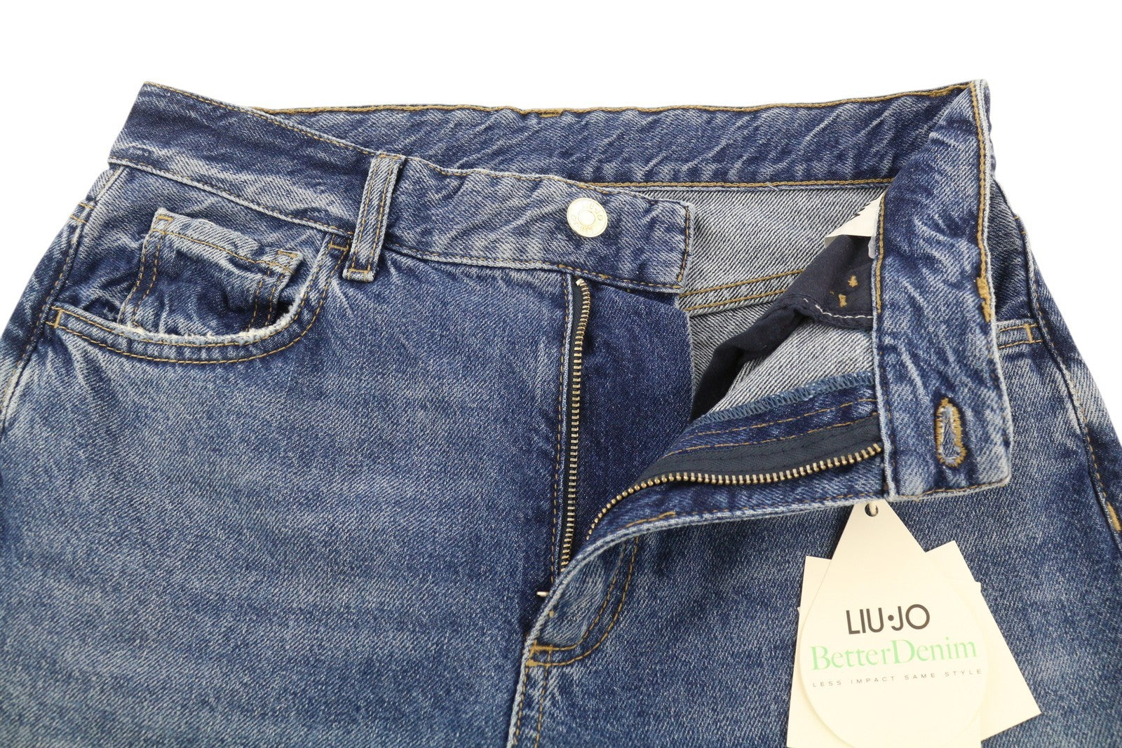 LIU JO Women Jeans W28 Slim Raw Hem Washed Blue Denim Zip Fly Logo