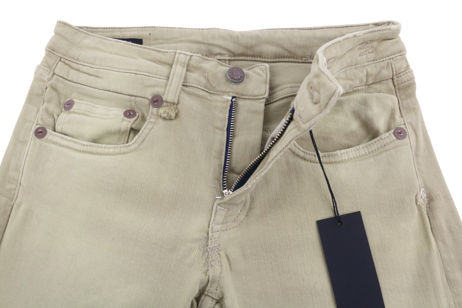 R13 Boy Straight Women Jeans 26 Khaki Stretch Faded Cropped Ankle Zip RRP699